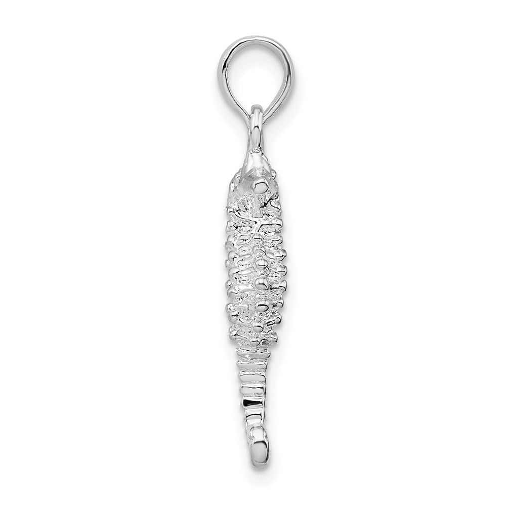 Sterling Silver Rhodium-plated Polished/Textured 3D Seahorse Pendant
