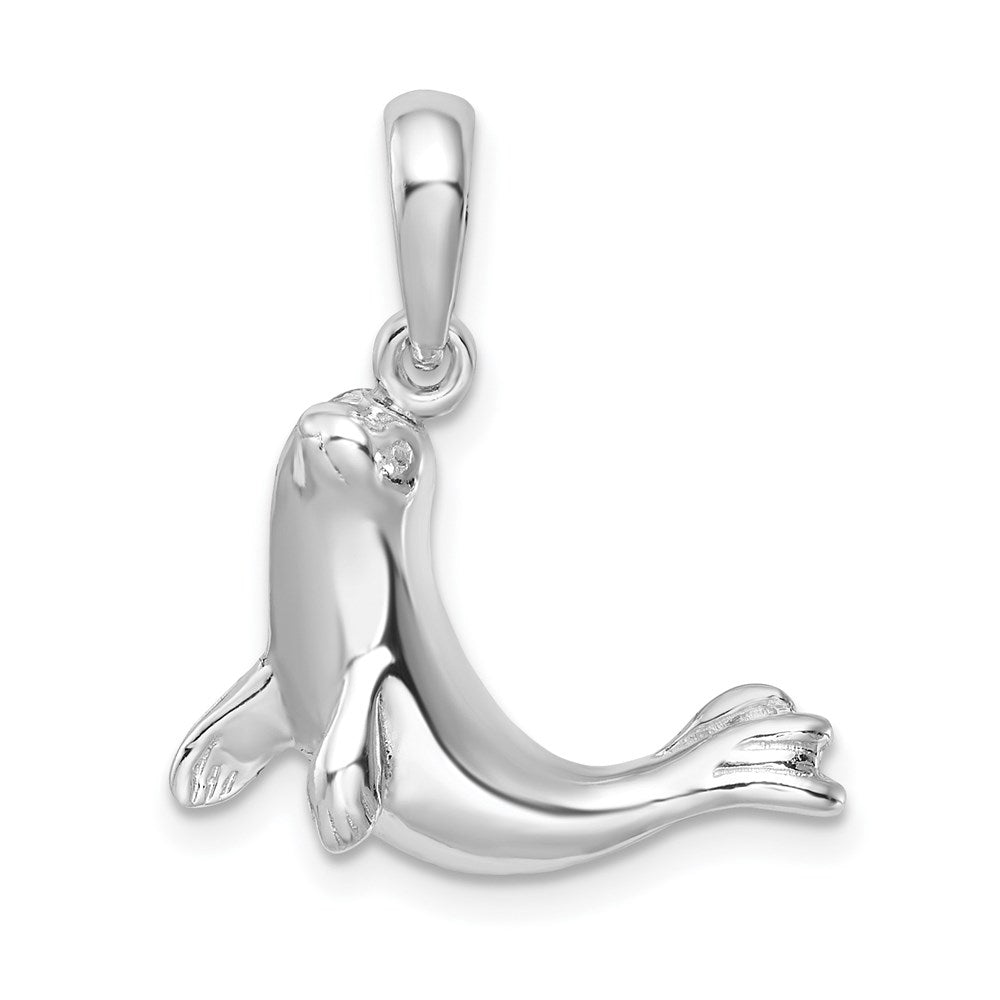 Sterling Silver Rhodium-plated Polished Seal Pendant