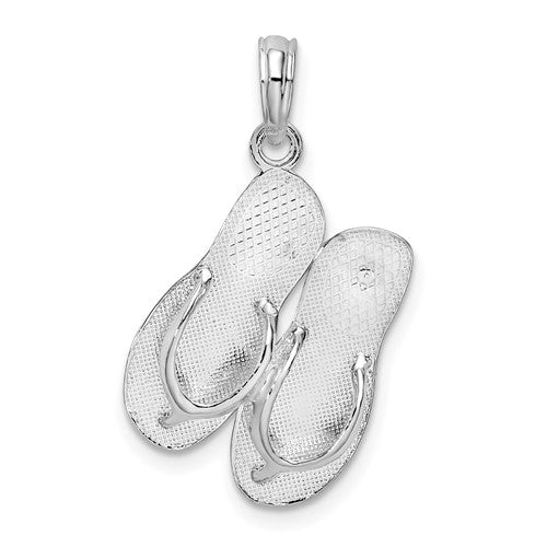 Sterling Silver Rhod-plated Polished/Textured Key West Flip Flops Pendant
