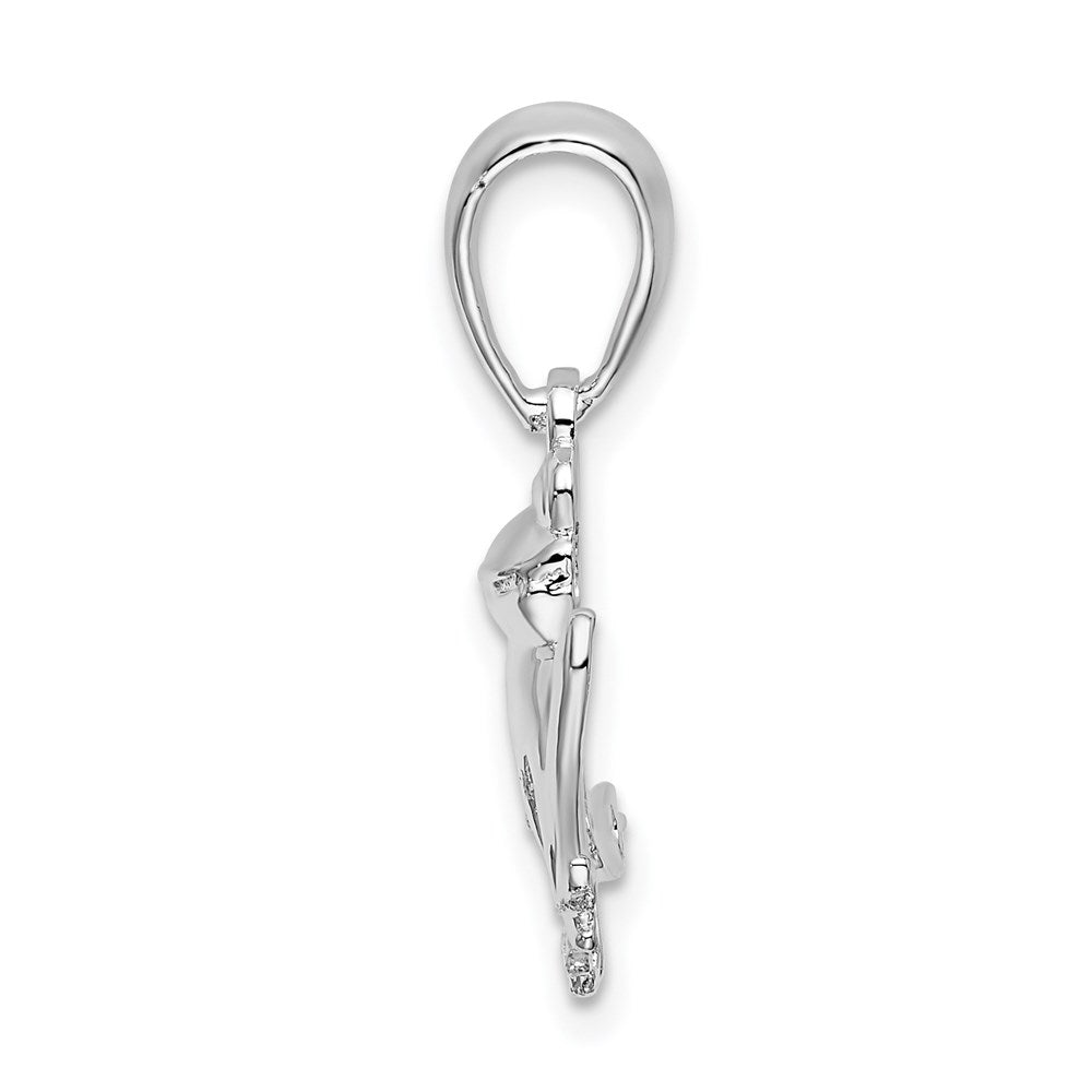 Sterling Silver Rhodium-plated Polished/Textured Sitting Frog Pendant