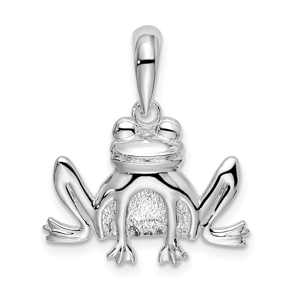 Sterling Silver Rhodium-plated Polished/Textured Sitting Frog Pendant