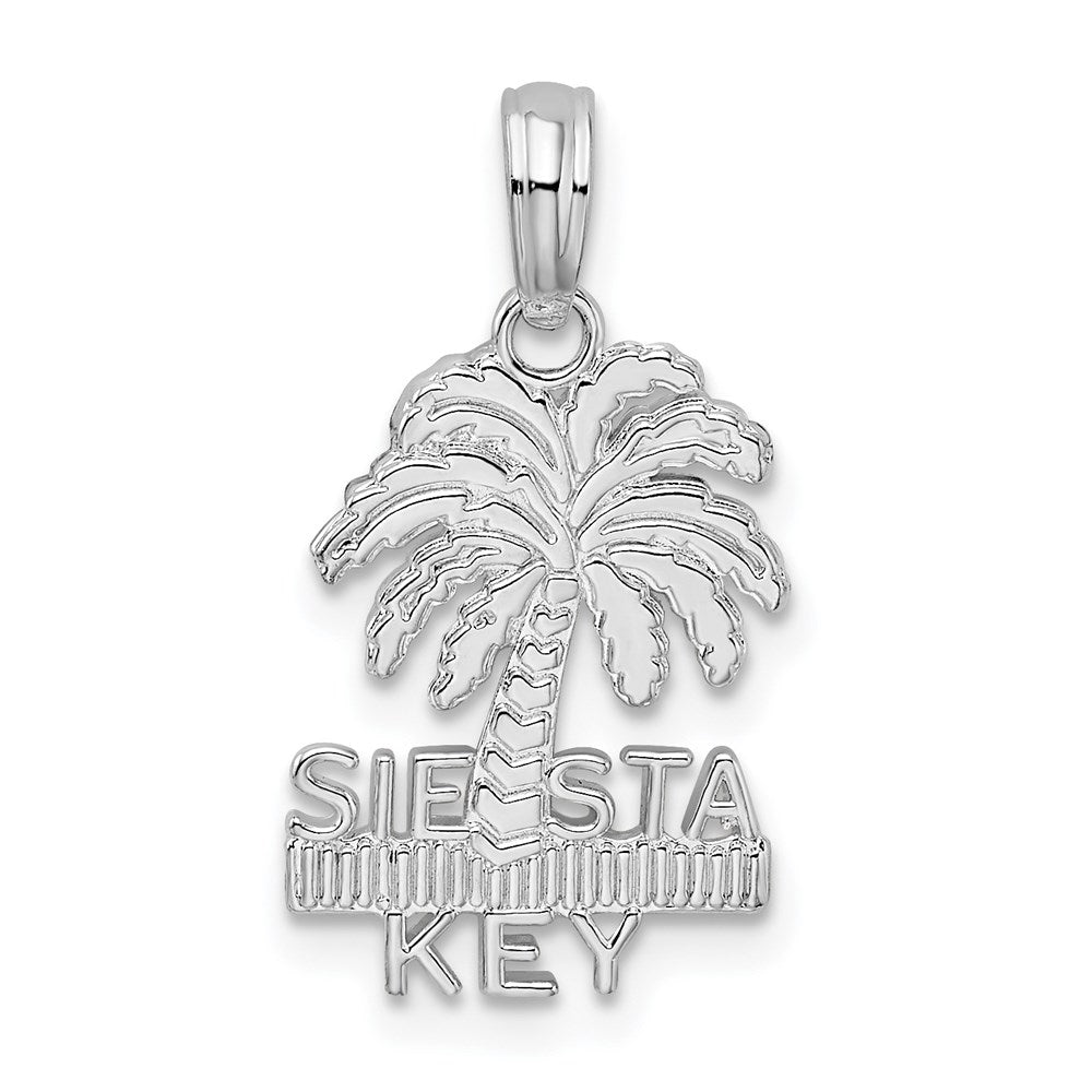 Sterling Silver Rhod-plated Polished/Textured Siesta Key Palm Tree Pendant