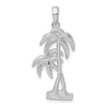 Sterling Silver Rhod-plated Polished/Textured Double Palm Tree Pendant