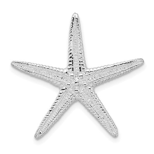 Sterling Silver Rhodium-plated Polished/Textured Starfish Slide