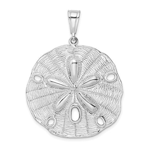 Sterling Silver Rhodium-plated Polished/Textured Sand Dollar Pendant