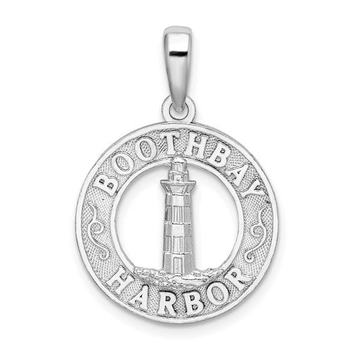 Sterling Silver Rhod-plated Polished Booth Bay Lighthouse Circle Pendant