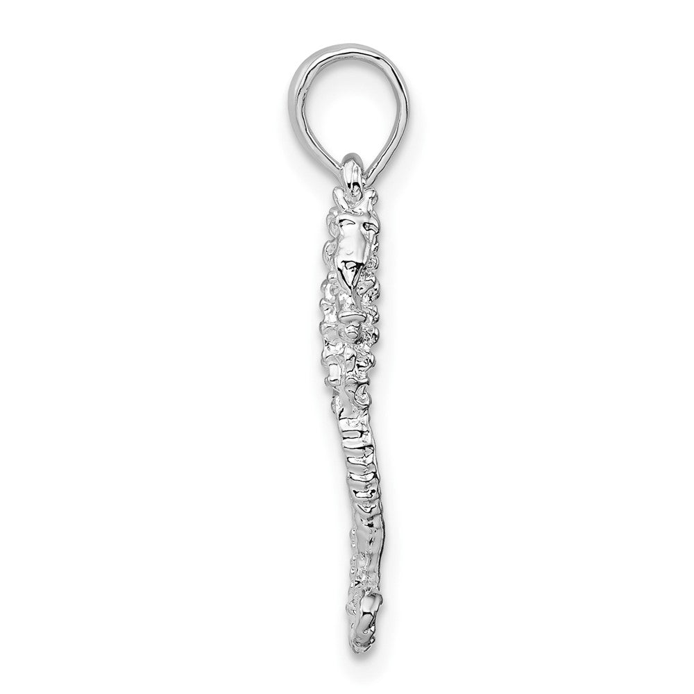 Sterling Silver Rhodium-plated Polished/Textured 3D Sea Horse Pendant
