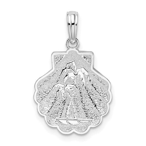 Sterling Silver Rhod-plated Polished/Textured Shell/Palm Trees Pendant