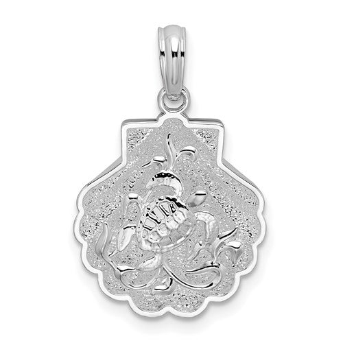 Sterling Silver Rhod-plated Polished/Textured Shell/Sea Turtles Pendant