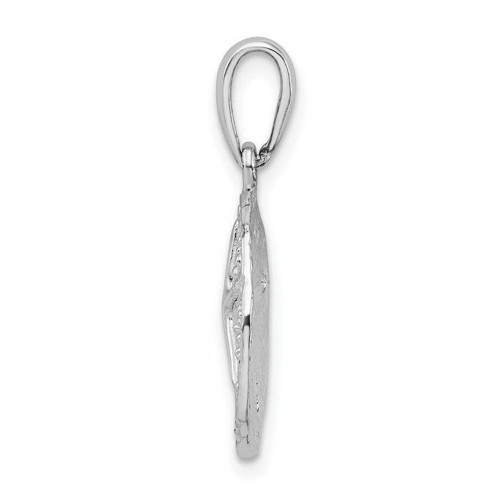 Sterling Silver Rhod-plated Polished/Textured Small Sand Dollar Pendant