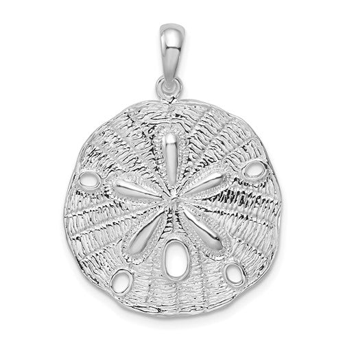 Sterling Silver Rhodium-plated Polished/Textured Sand Dollar Pendant