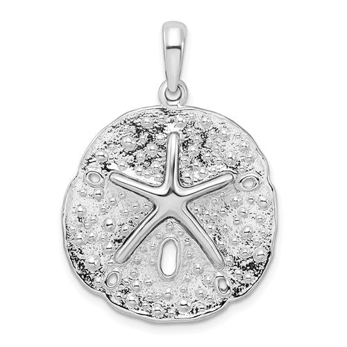 Sterling Silver Rhodium-plated Polished/Textured Sand Dollar Pendant