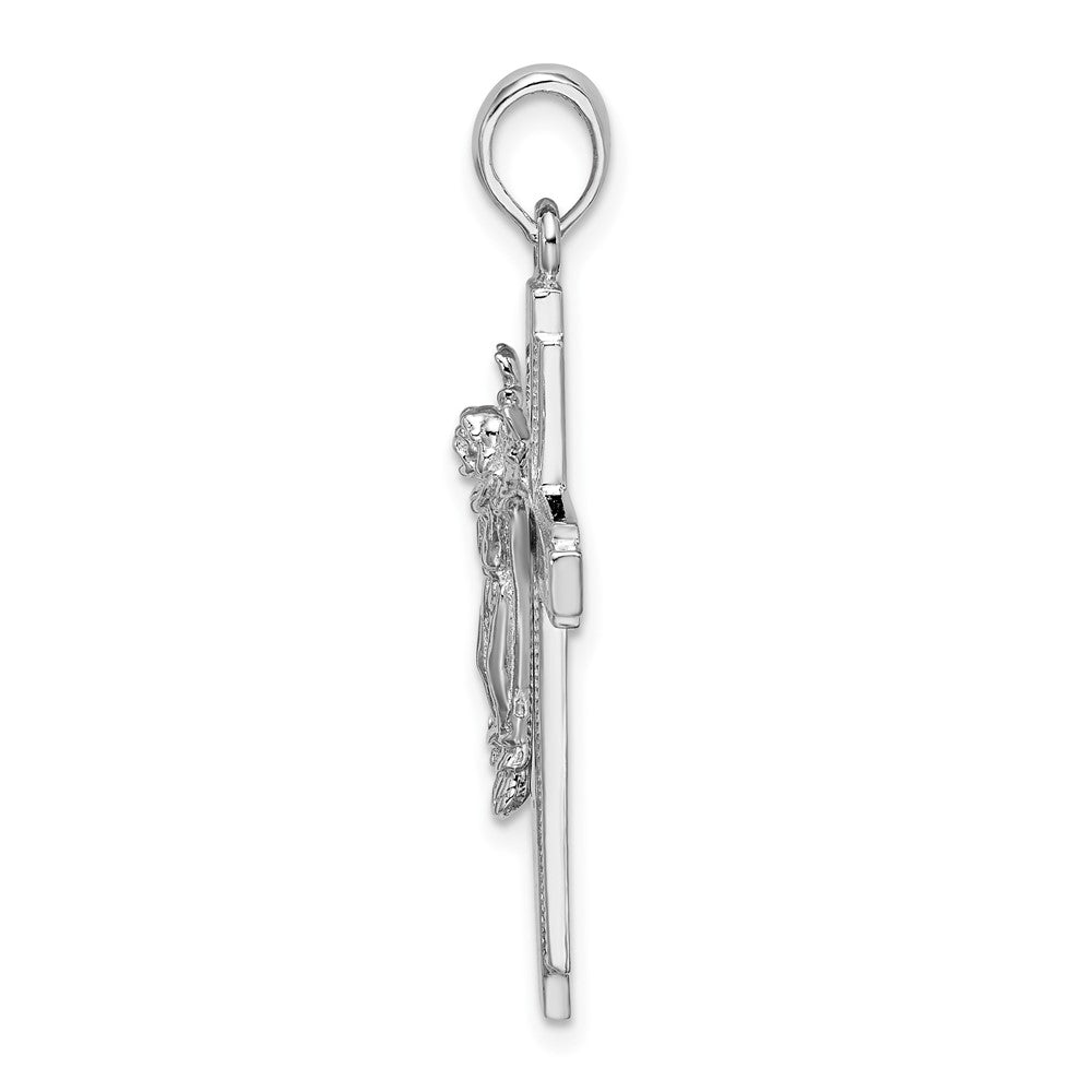 Sterling Silver Rhodium-plated Polished Beaded Edge Crucifix Pendant