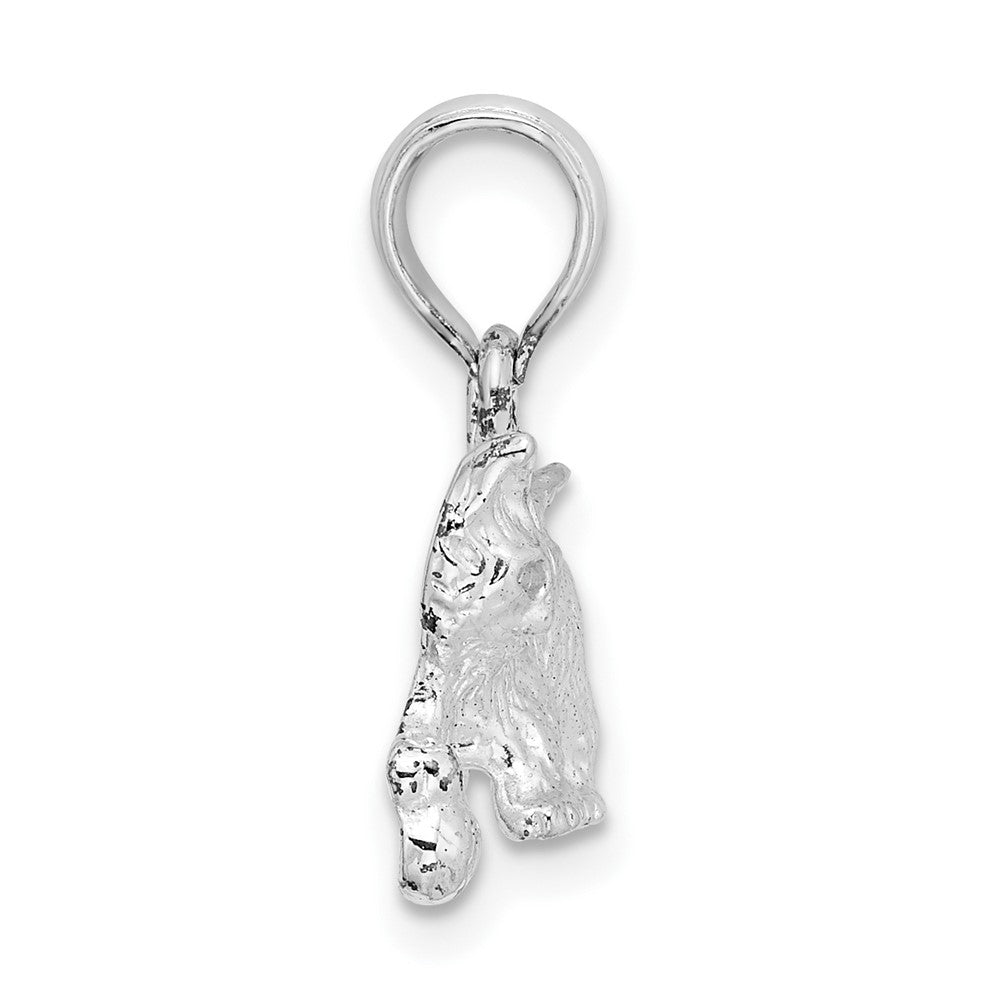 Sterling Silver Rhodium-plated Polished Cat w/Ball Pendant