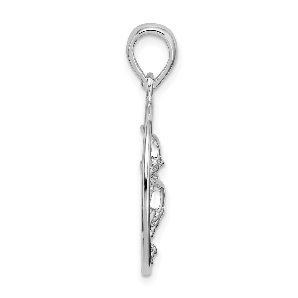 Sterling Silver Rhod-plated Polished Dolphins Swimming Oval Pendant