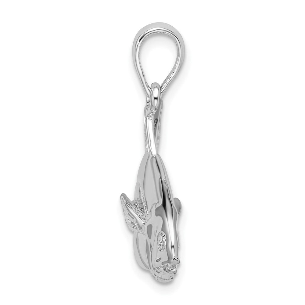 Sterling Silver Rhodium-plated Polished 3D Pompano Fish Pendant