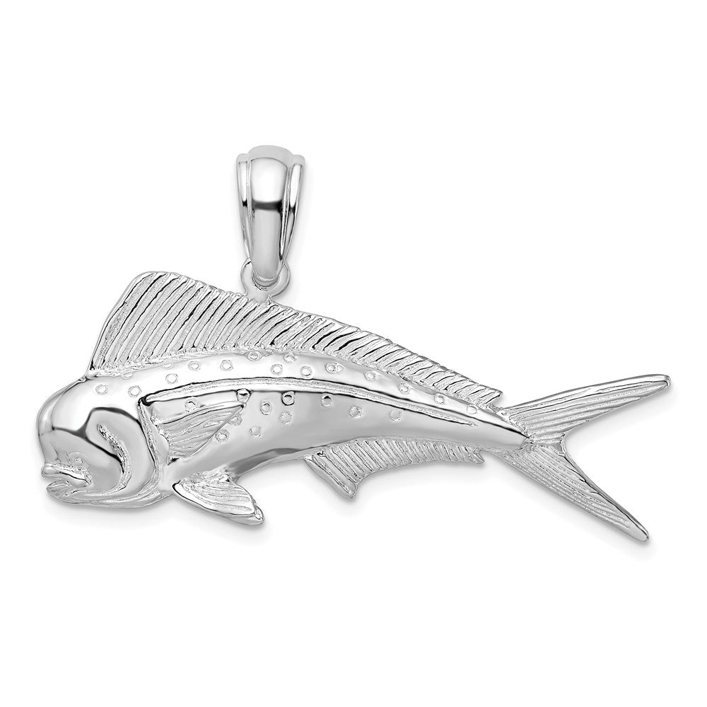 Sterling Silver Rhodium-plated Polished Mahi Mahi Fish Pendant