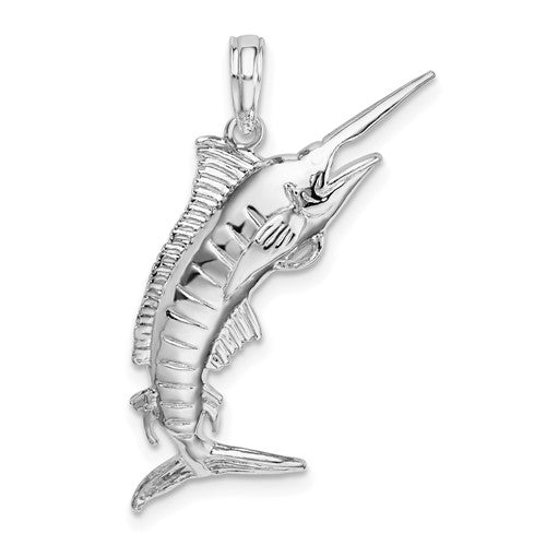 Sterling Silver Rhodium-plated Polished 3D Blue Marlin Pendant