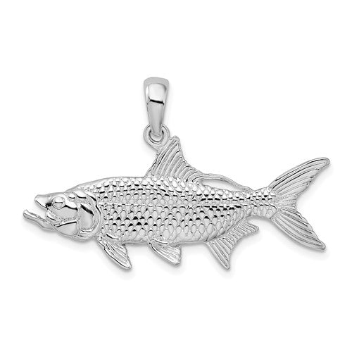 Sterling Silver Rhodium-plated Polished 3D Oxeye Tarpon Fish Pendant