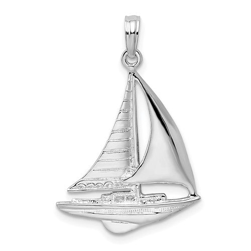 Sterling Silver Rhodium-plated Polished Sailboat Pendant