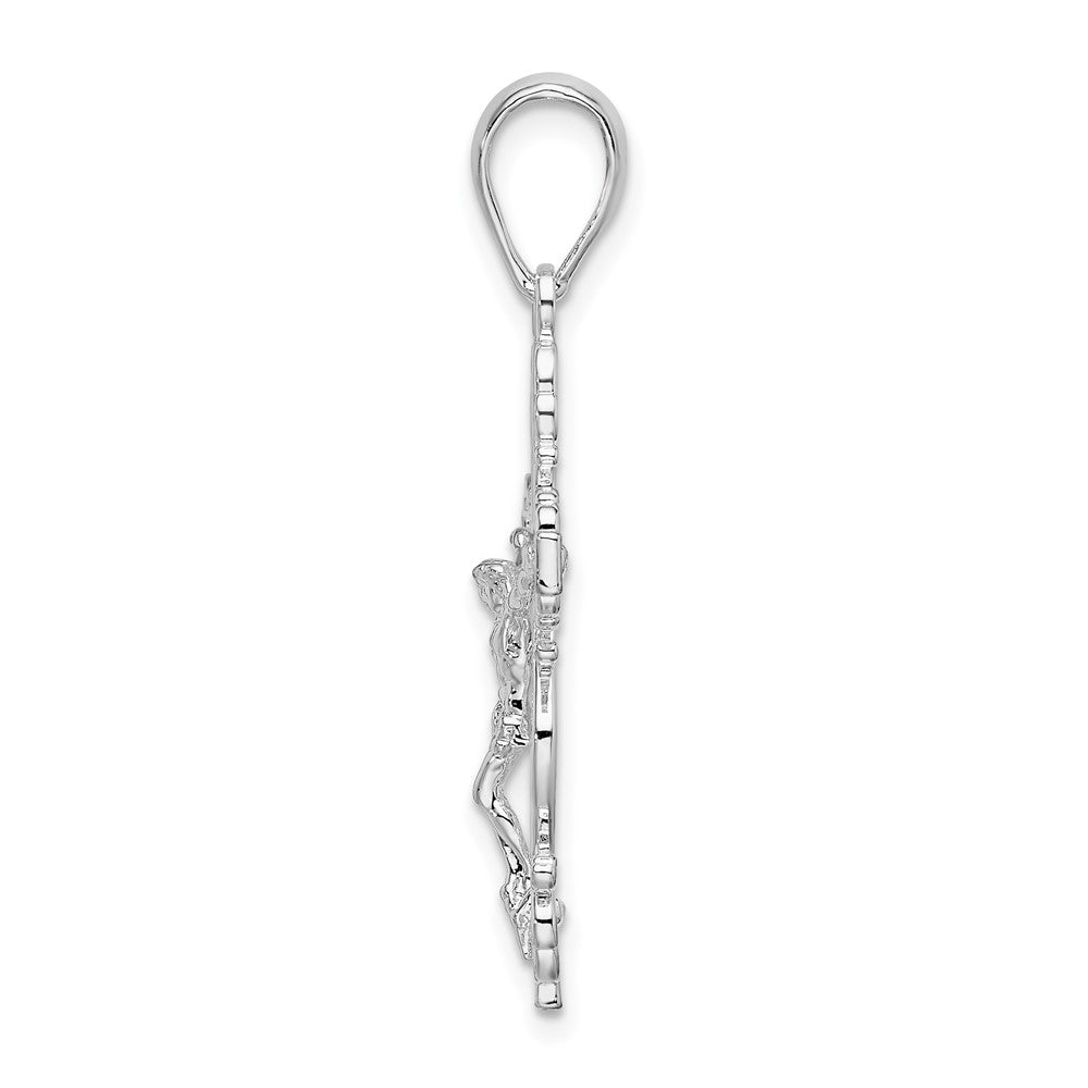 Sterling Silver Rhodium-plated Polished Lace Trim Crucifix Pendant