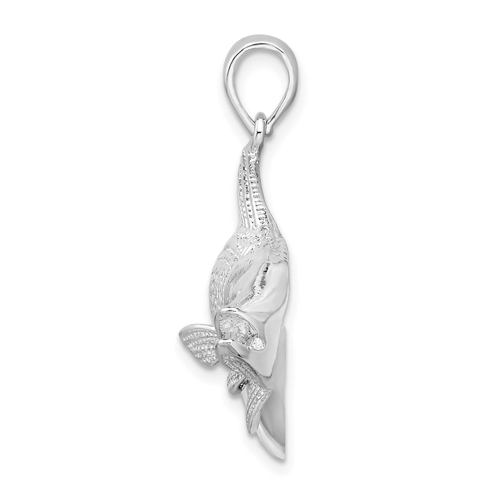 Sterling Silver Rhodium-plated Polished Red Fish Pendant