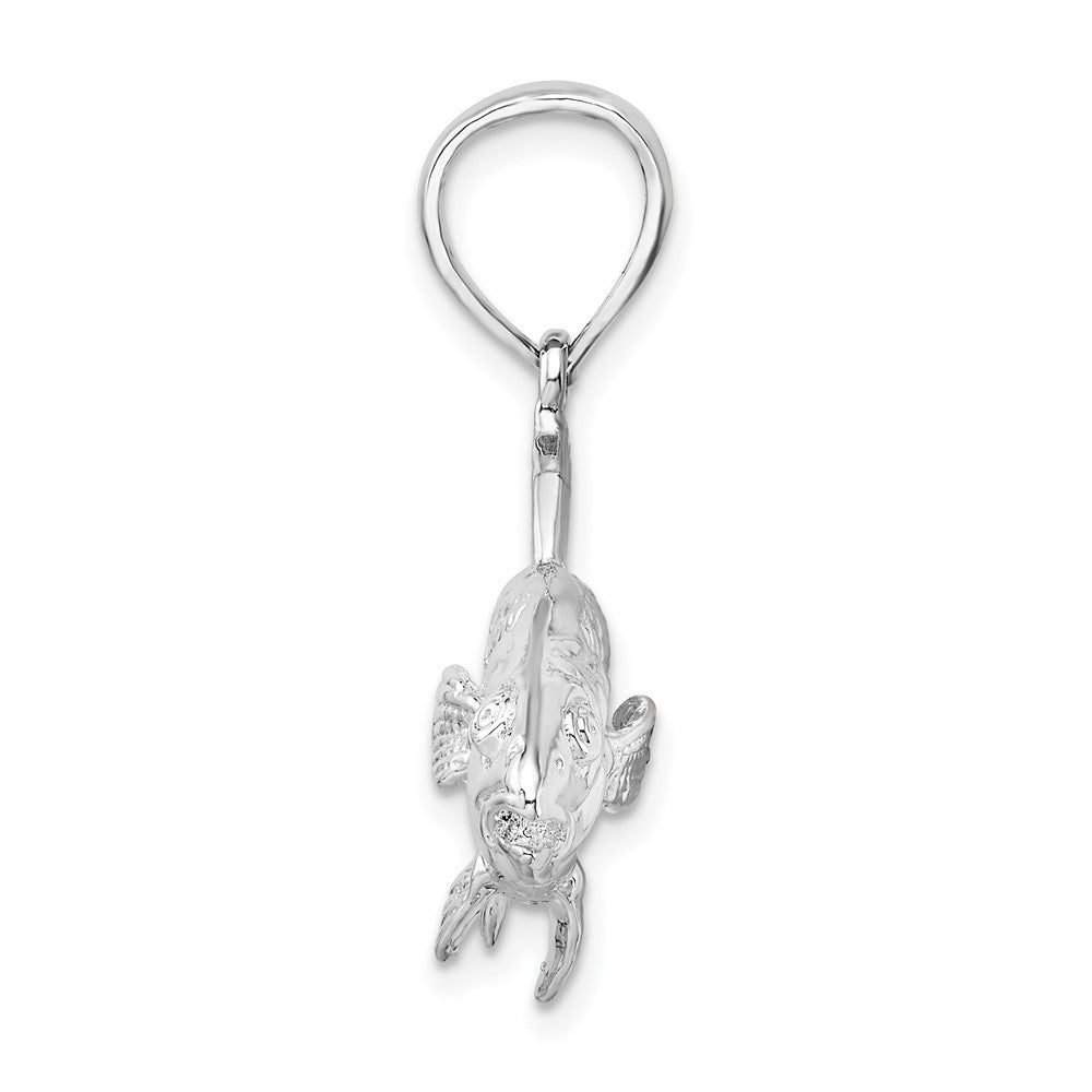 Sterling Silver Rhodium-plated Polished 3D Red Fish Pendant