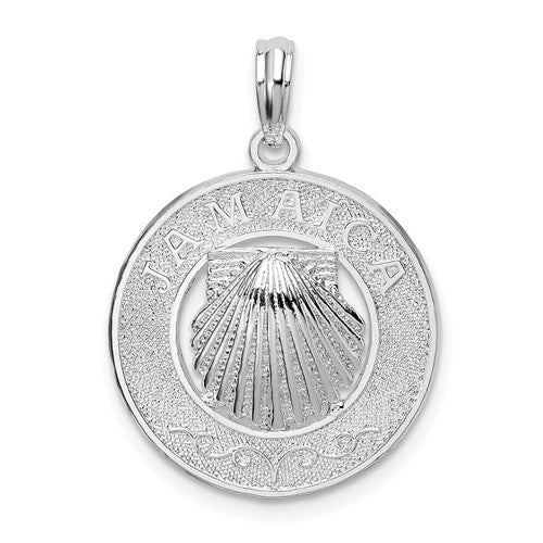 Sterling Silver Rhodium-plated Jamaica Round Circle w/Shell Pendant