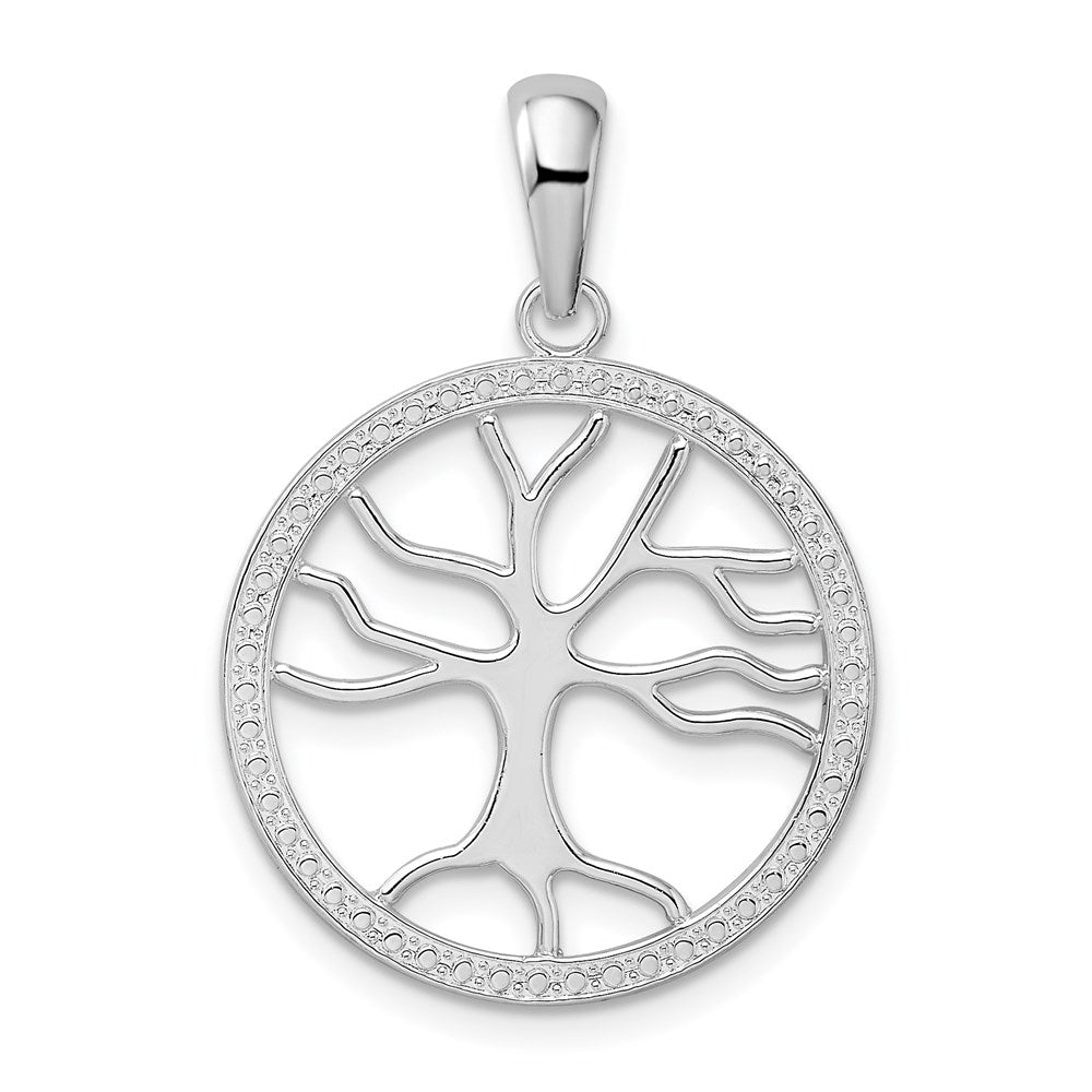 Sterling Silver Rhod-plated Polished Large Cut-out Tree of Life Pendant