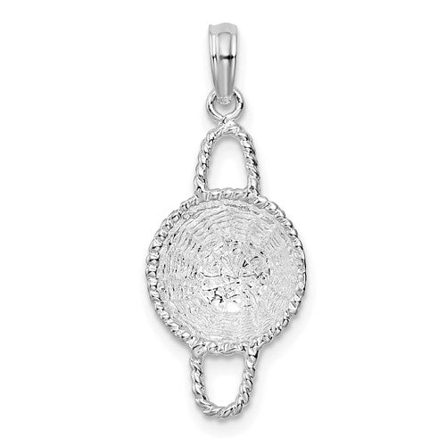 Sterling Silver Rhodium-plated Polished 3D Round Basket Pendant