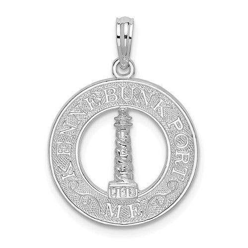 Sterling Silver Rhod-plated Kennebunkport Circle w/Lighthouse Pendant