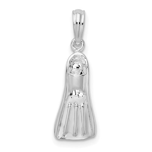 Sterling Silver Polished 3D Scuba Flipper Pendant