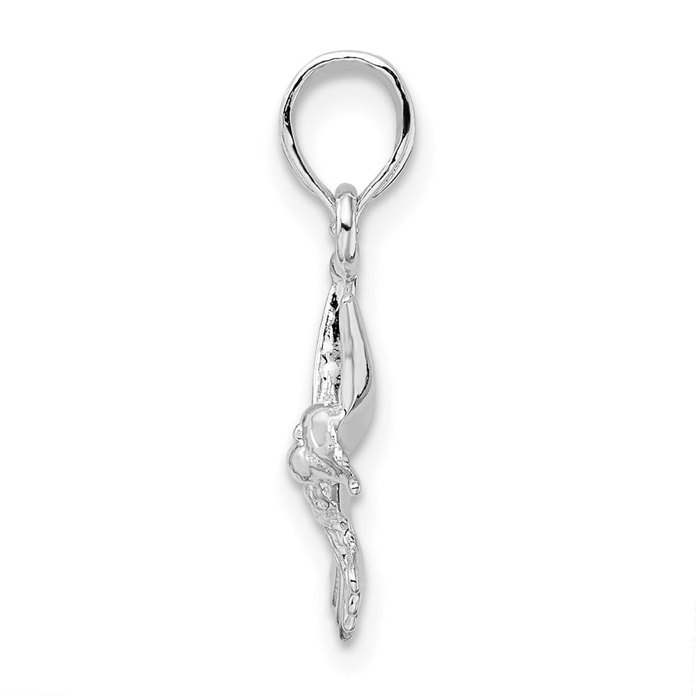 Sterling Silver Rhodium-plated Polished Hummingbird Pendant