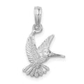 Sterling Silver Rhodium-plated Polished Hummingbird Pendant