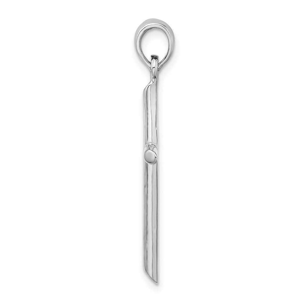 Sterling Silver Rhodium-plated 3D Cylinder w/Beveled Ends Cross Pendant