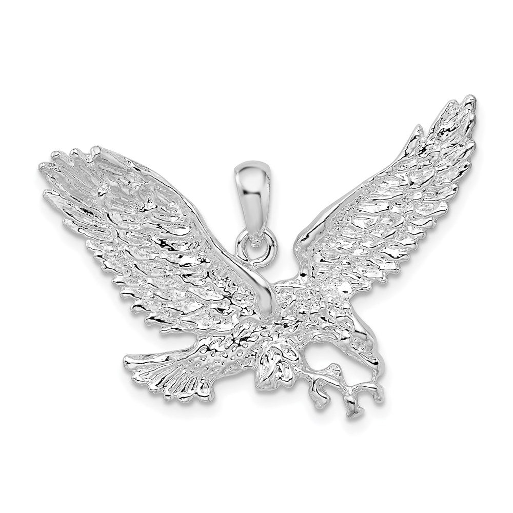 Sterling Silver Rhodium-plated Polished Flying Eagle Pendant