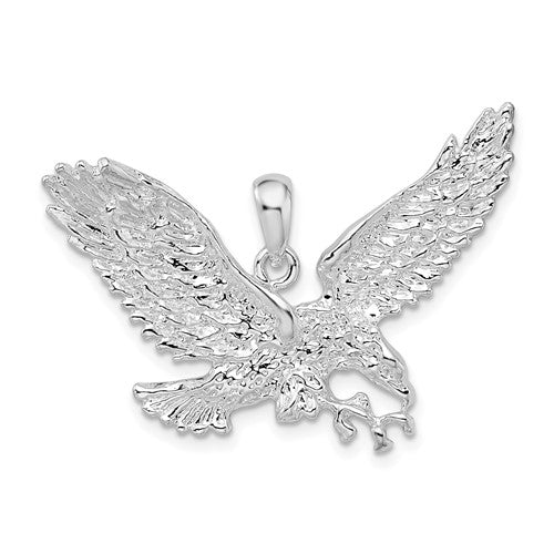 Sterling Silver Rhodium-plated Polished Flying Eagle Pendant