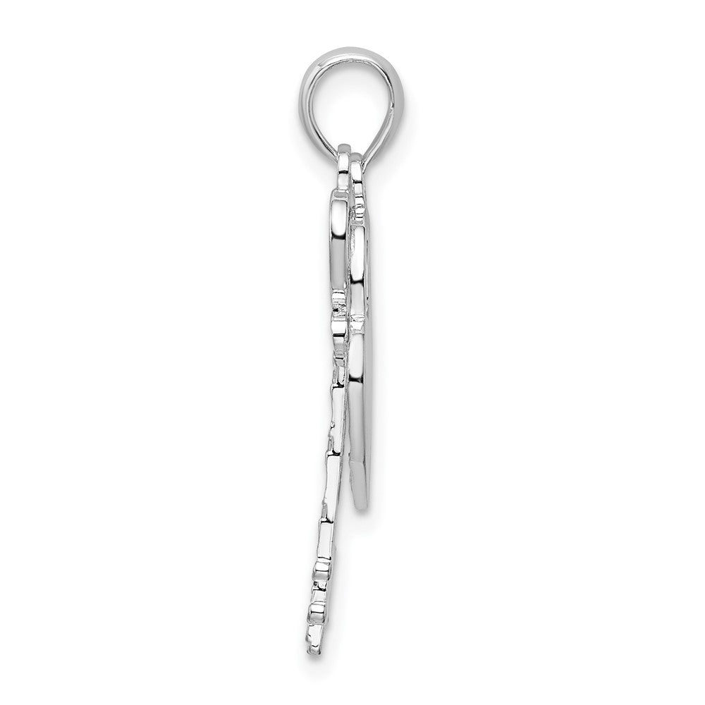 Sterling Silver Rhod-plated Polished Moveable Key w/Heart Lock Pendant