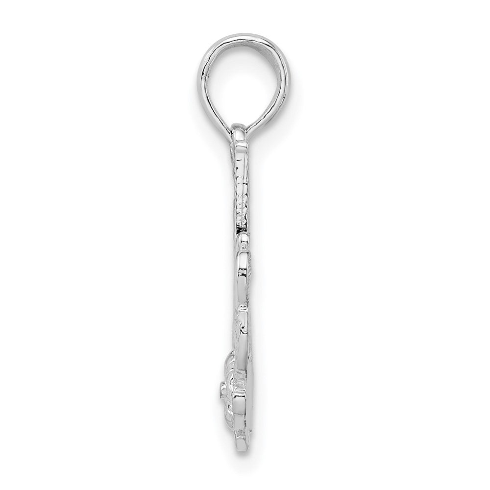 Sterling Silver Rhodium-plated Polished #1 Mom w/Flower Pendant