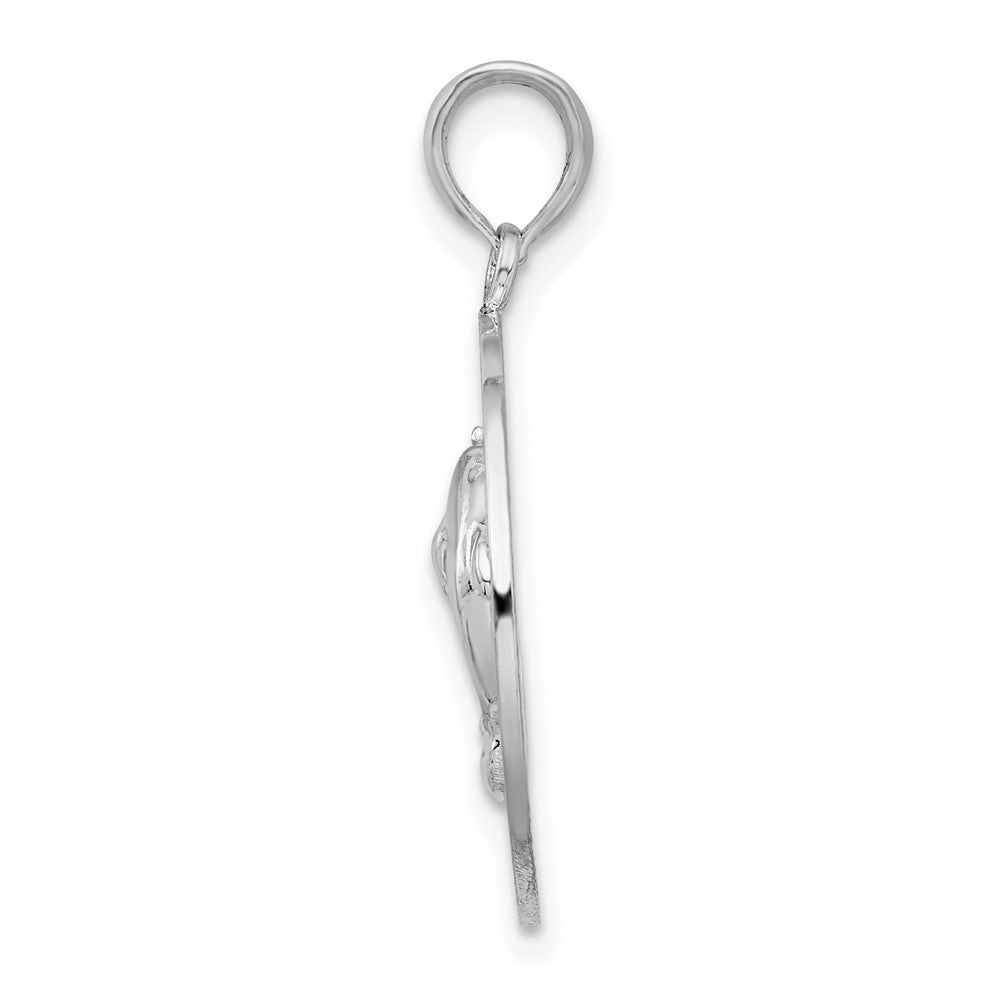 Sterling Silver Rhodium-plated Port Aransas Circle w/Dolphins Pendant