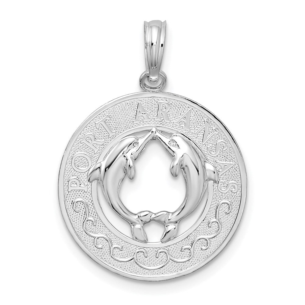 Sterling Silver Rhodium-plated Port Aransas Circle w/Dolphins Pendant