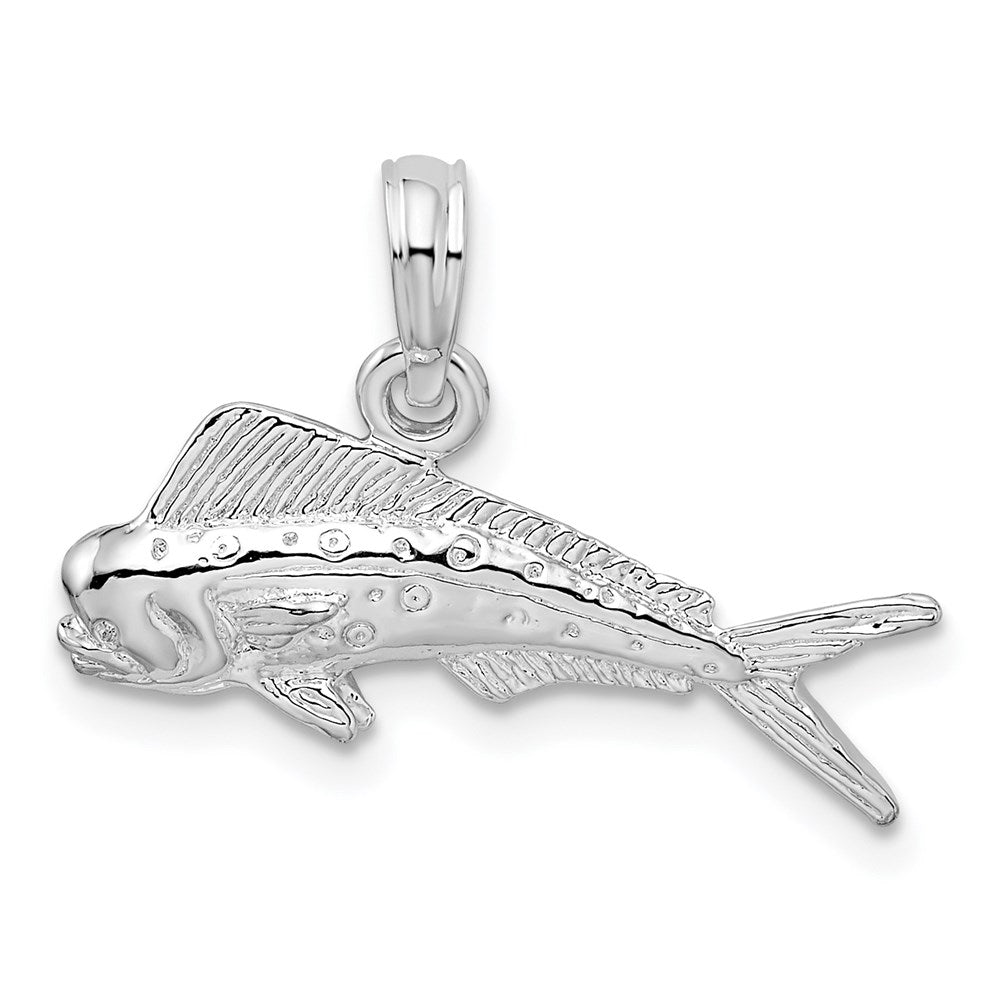 Sterling Silver Rhodium-plated Polished Mahi-Mahi Fish Pendant