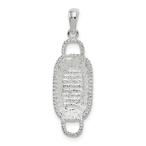 Sterling Silver Rhodium-plated Polished 3D Rectangular Basket Pendant