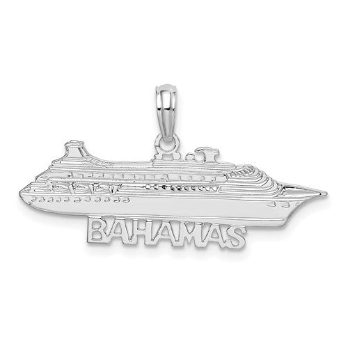 Sterling Silver Rhodium-plated Polished Bahamas Cruise Ship Pendant
