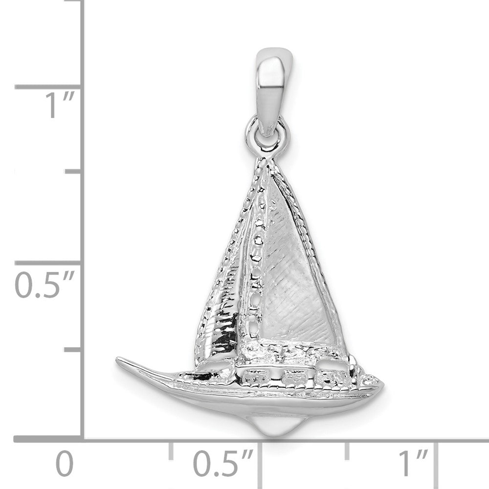 Sterling Silver Rhodium-plated Polished 3D Sailboat Pendant