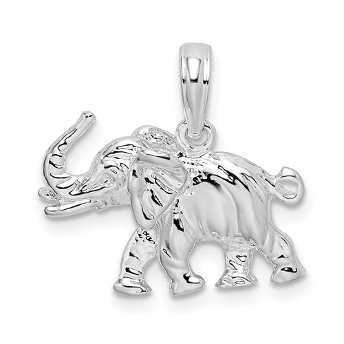 Sterling Silver Rhodium-plated Polished 3D Elephant Pendant