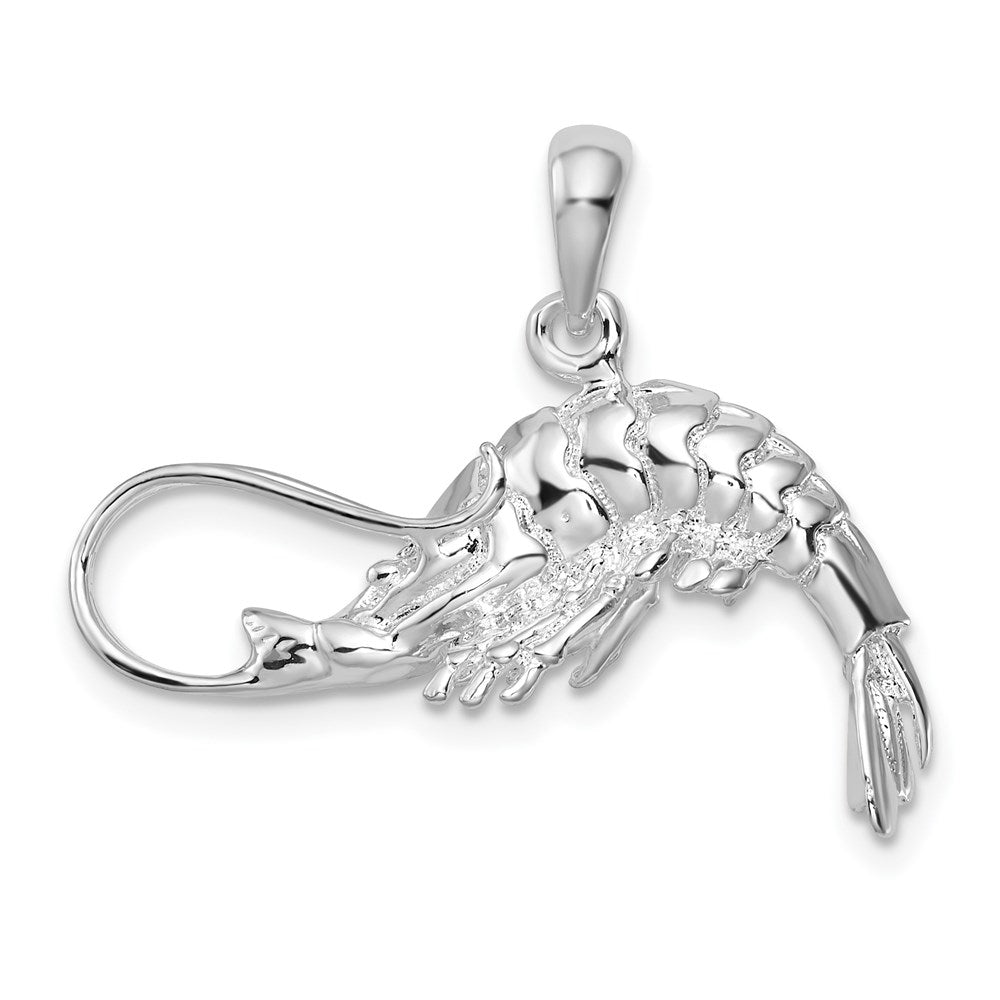 Sterling Silver Rhodium-plated Polished 3D Shrimp Pendant