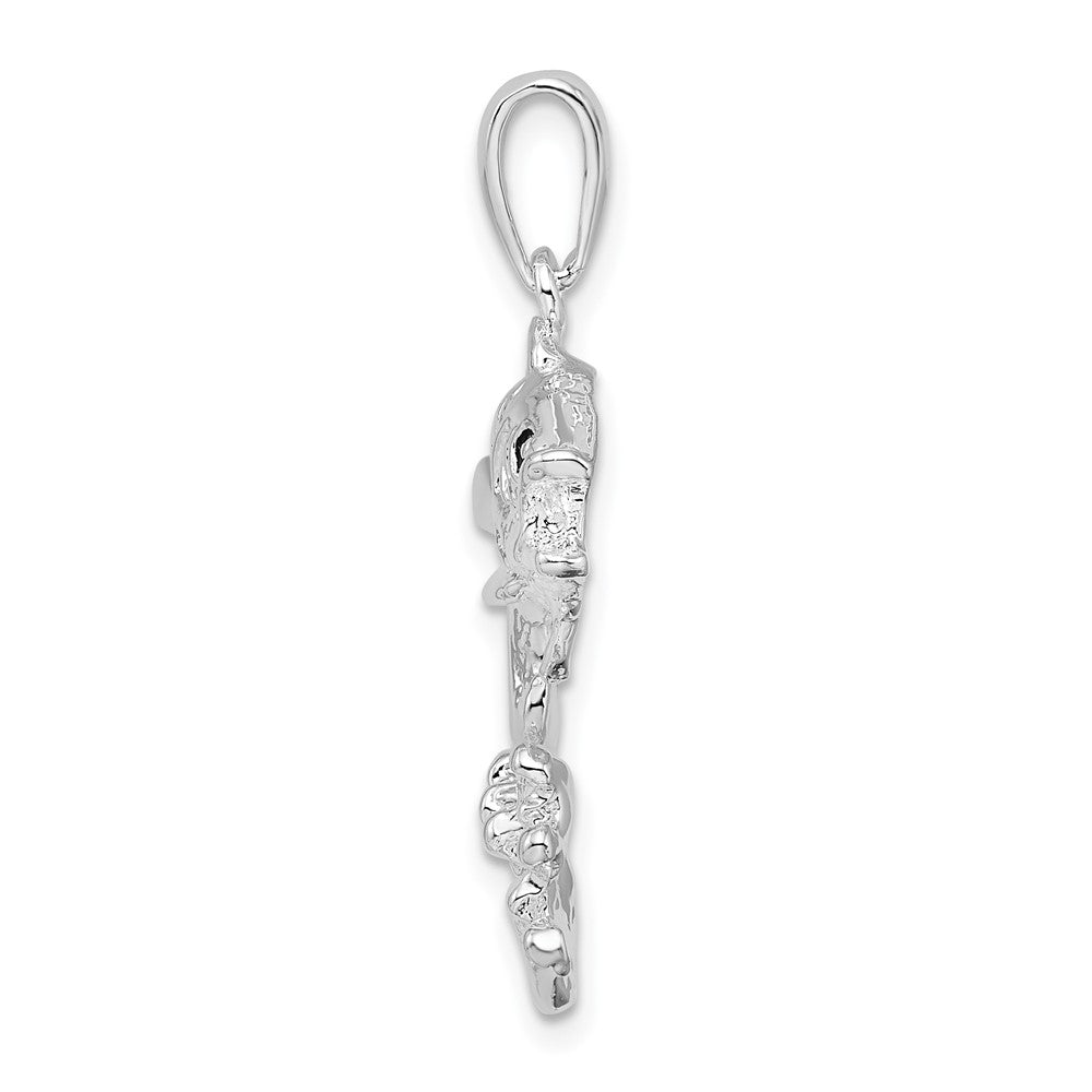 Sterling Silver Rhodium-plated Polished Jumping Bass Fish Pendant
