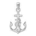 Sterling Silver Rhodium-plated Polished Anchor w/Seahorse Pendant
