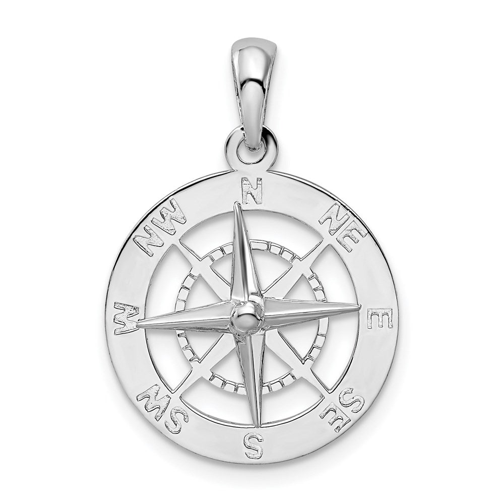 Sterling Silver Rhodium-plated Polished Nautical Compass Pendant